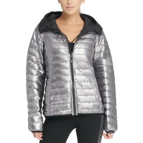 DKNY Womens Sport Reversible Packable Hooded J Jacket Size L